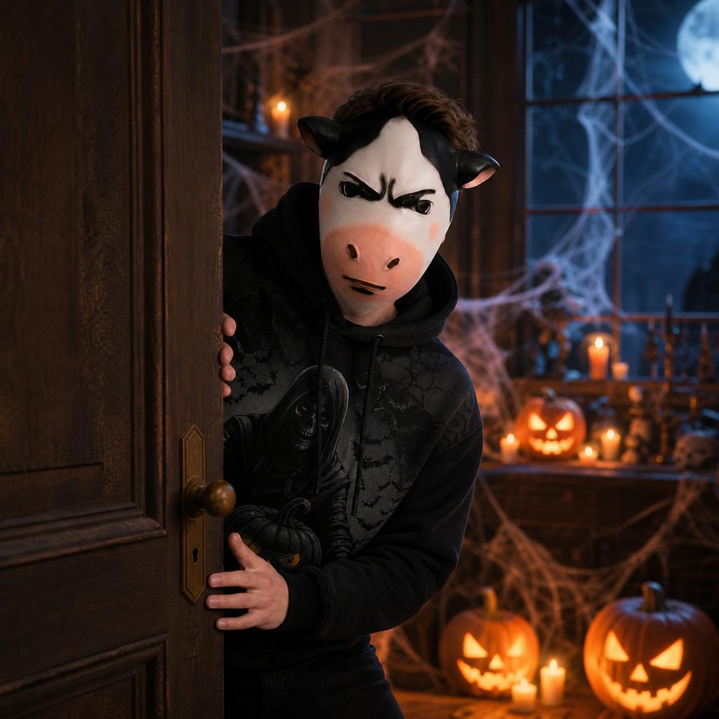 Latex Halloween Cow Mask Full Face Cover Costume Accessory for Party Dress Up Events and Themed Celebrations