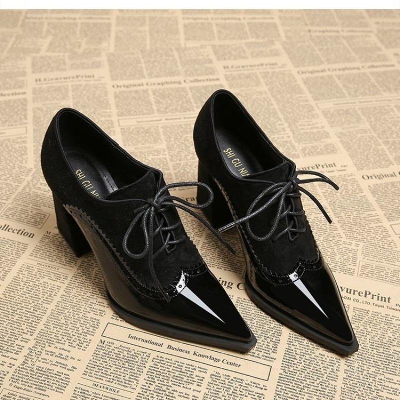 Fashion French Vintage Pointed Toe Shoes Lace-Up 2025 British Pointed Toe Pumps