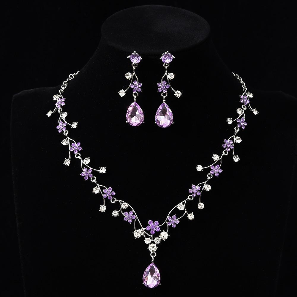 Black Super Flash Simple Retro Bridal Necklace Earring Set Accessories Wedding Dress Accessories Banquet Jewelry