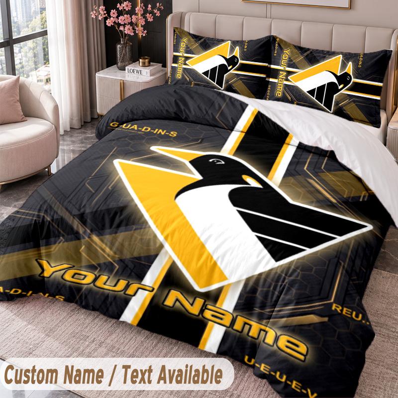 Pittsburgh Penguins Printed Bedding Set Custom Name Text 1 Duvet Cover 2 Pillowcases For Bedroom