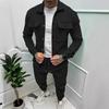 2Pcs/Set Men Sportwear Set Lapel Long Sleeve Flap Pockets Coat Elastic Drawstring Waist Long Trousers Set Loose Fit Activewear Sports Casual Wear