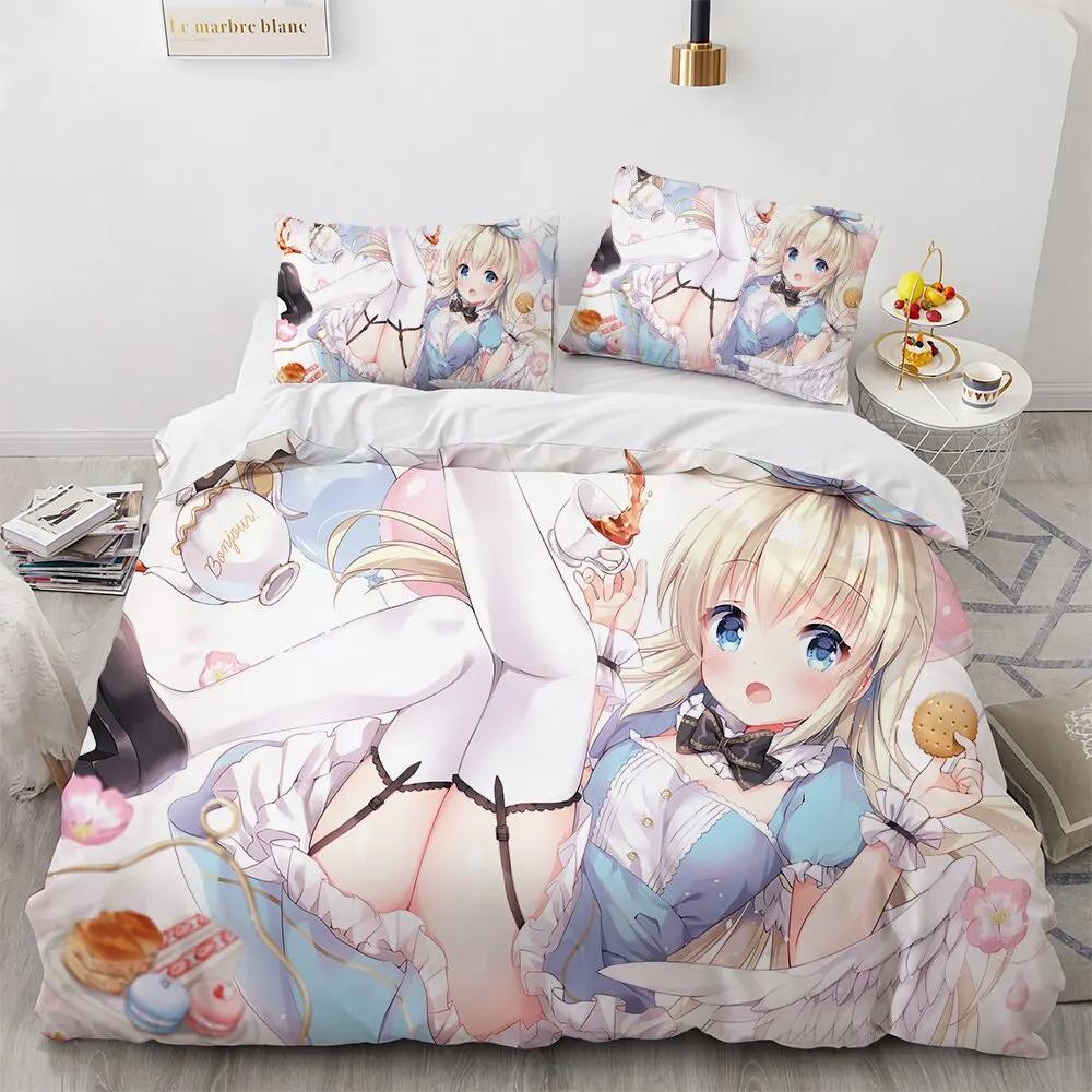 Комплект постельного белья Kawaii Anime sexy Girl, пододеяльник, одеяло, комплект постельного белья, наволочка, размер King Queen Twin для мальчиков и девочек для взрослых