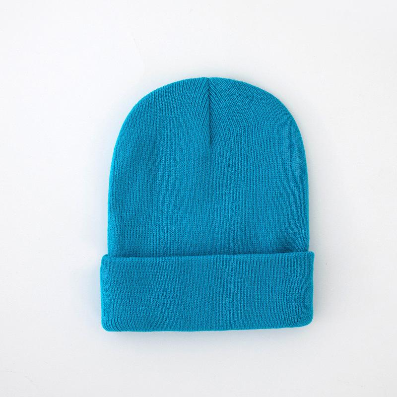 Autumn Winter Warm Hats Small Batch 3D Embroidery Solid Color Plain Knitted Hats with Heat Transfer Printing Processing