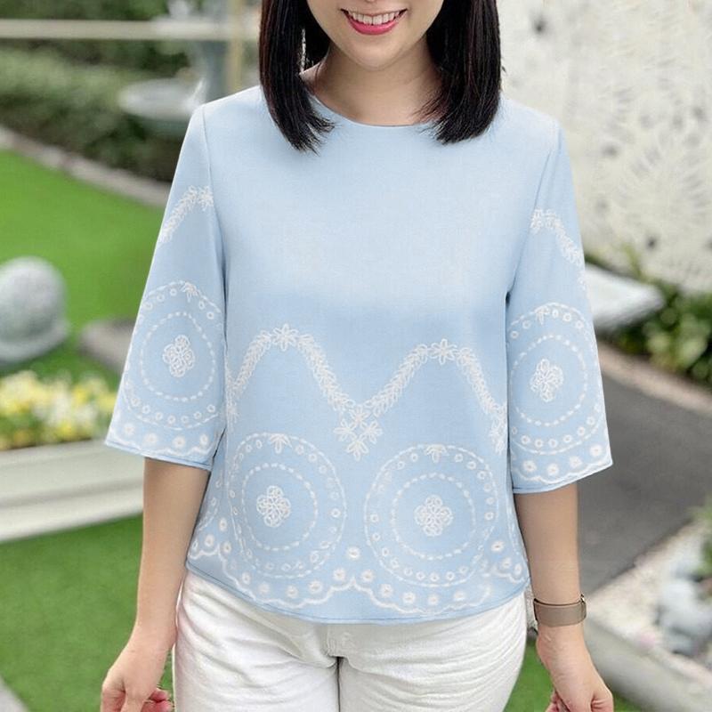 ZANZEA Женская повседневная блузка с круглым вырезом и рукавом 3/4 с принтом