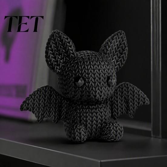 Handmade Style Bat Statue 3D Printed Figurine with Knitted Texture, Cartoon Halloween Decoration, Creative Birthday Gifts for Lovers Cute Animal Desk