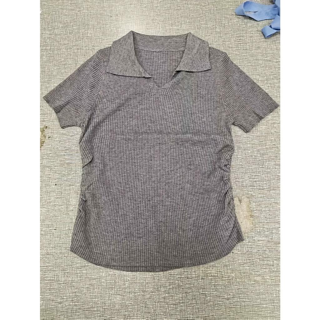 Temperament Lapel Ice Silk Knit Top Летняя свободная тонкая футболка с короткими рукавами