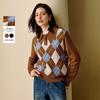 INMAN Women's Retro Argyle Pullover Sweater