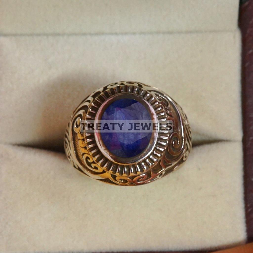 Мужское кольцо из стерлингового серебра 925 пробы с синим сапфиром овальной огранки #B582 JL375686464438