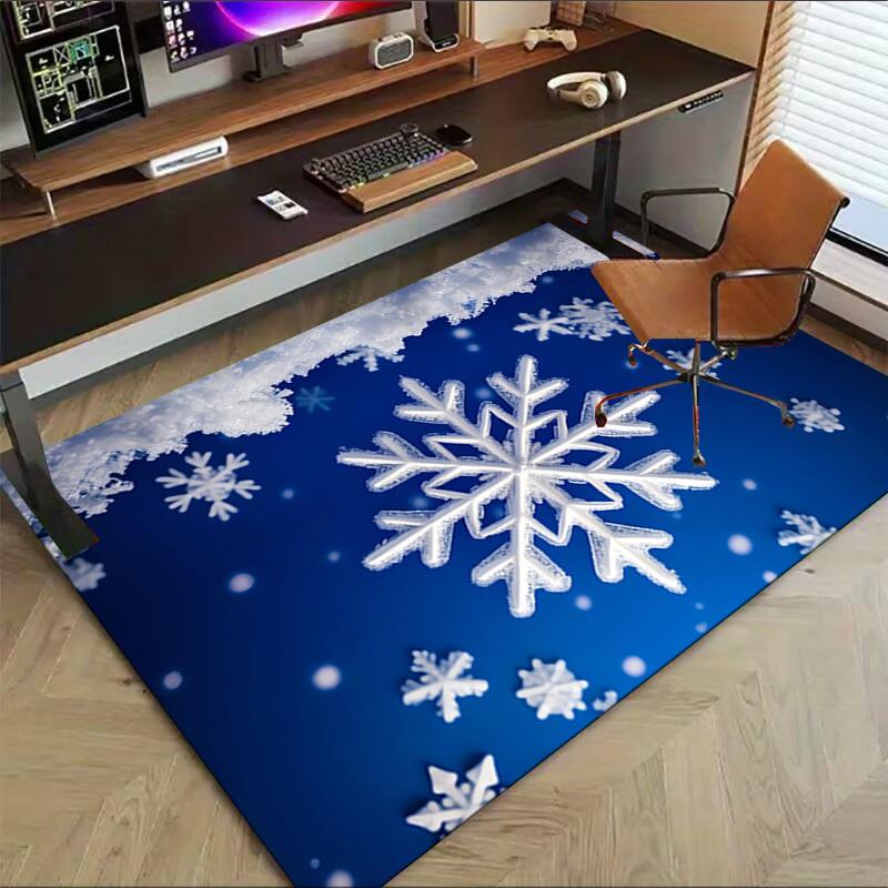 snowflake winter Crystal Velvet Office chair mat Area Rug - Non-Slip, Floor Mat, Office Desk Chair Rugs,Christmas Gift-1106105