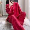 Women's Retro Noble Red Sea Island Cotton Fleece Pajamas - Thick Long Sleeve & Pants for Autumn/Winter