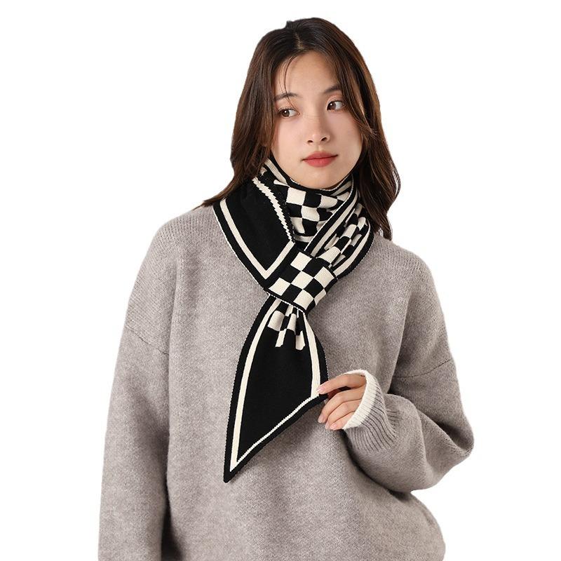 Neck Protection Small Scarf Women's Winter New Spring and Autumn Thousand Bird Grid Temperament Versatile Vertebral Neck Neck Cover Lazy Scarf