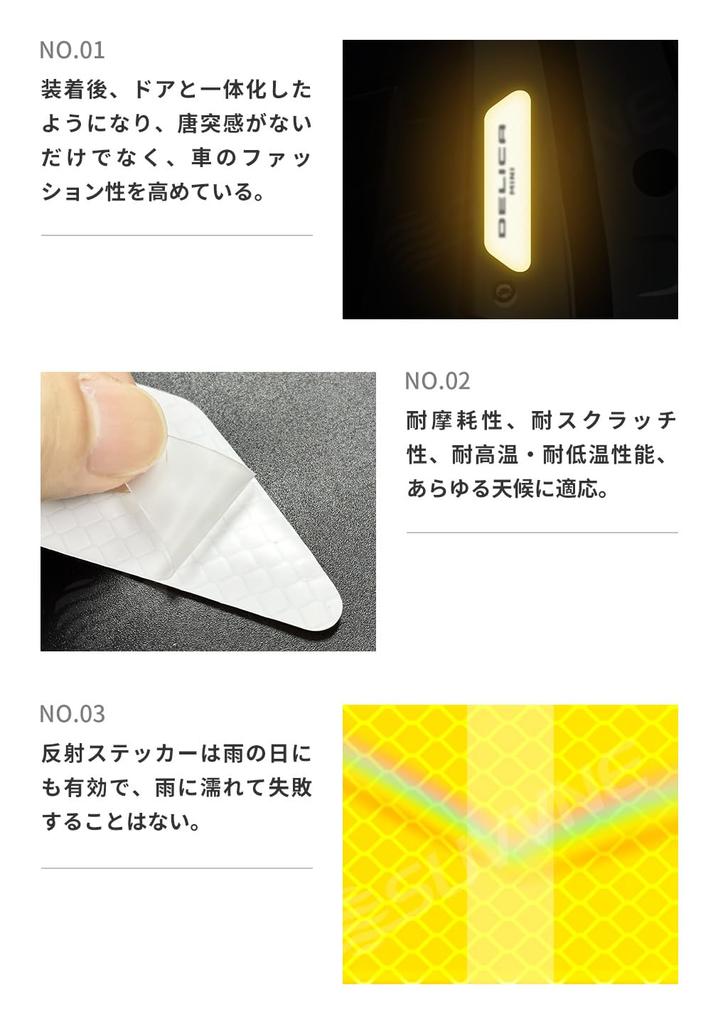 SUVVNE Светоотражающая наклейка Светоотражающая наклейка Только для новой серии Delica Mini B3 (Май 2023 г. — Текущее время) Наклейка безопасности Светоотражающая наклейка на дверь автомобиля U