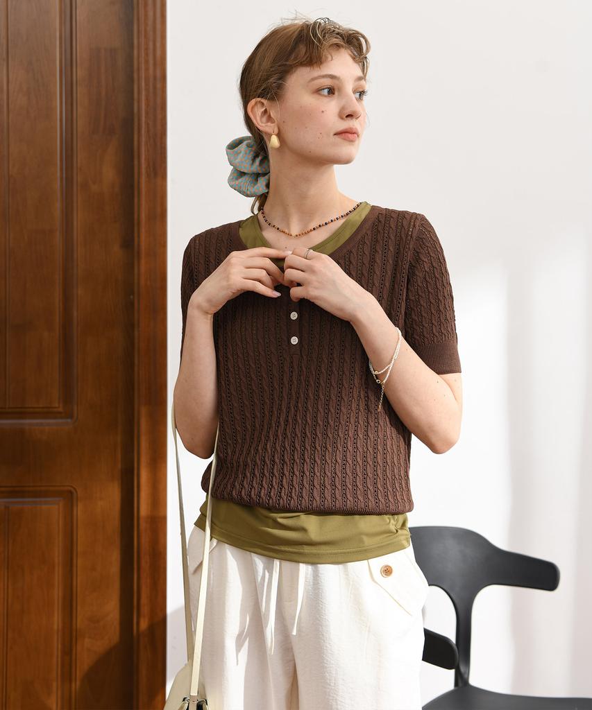 PIGMENT Summer Double Cable Knit Round Neck Knit (Pbe05M-Nsww004)