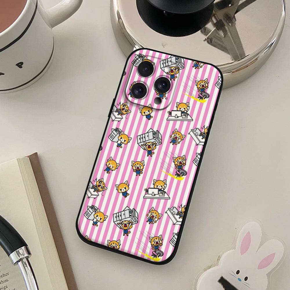 Мультяшный Милый A-АггретсукоS Чехол для Телефона Для IPhone 17 16 15 14 13 12 11 X XR XS Plus Pro Max Mini Мягкий Черный Чехол