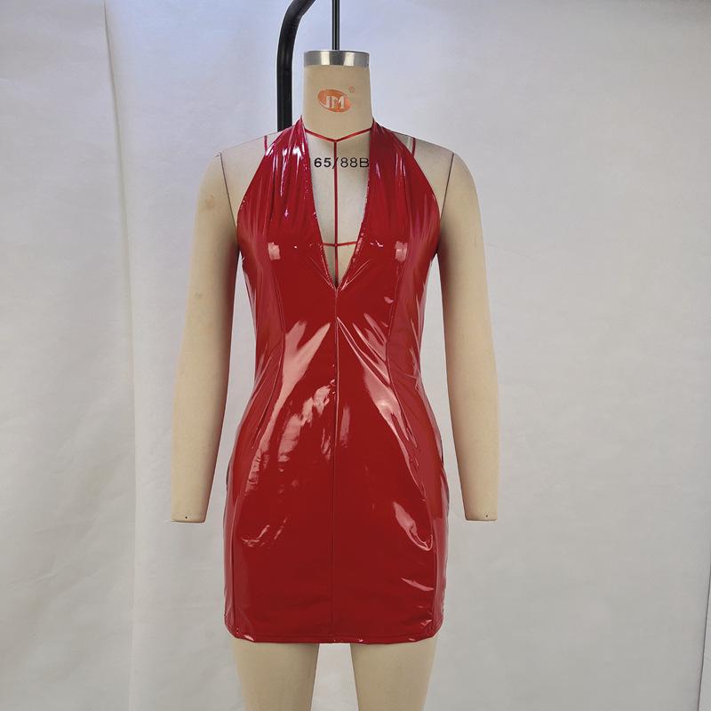 Женское женское платье с V-образным вырезом и бретелькой через шею в европейском и американском стиле