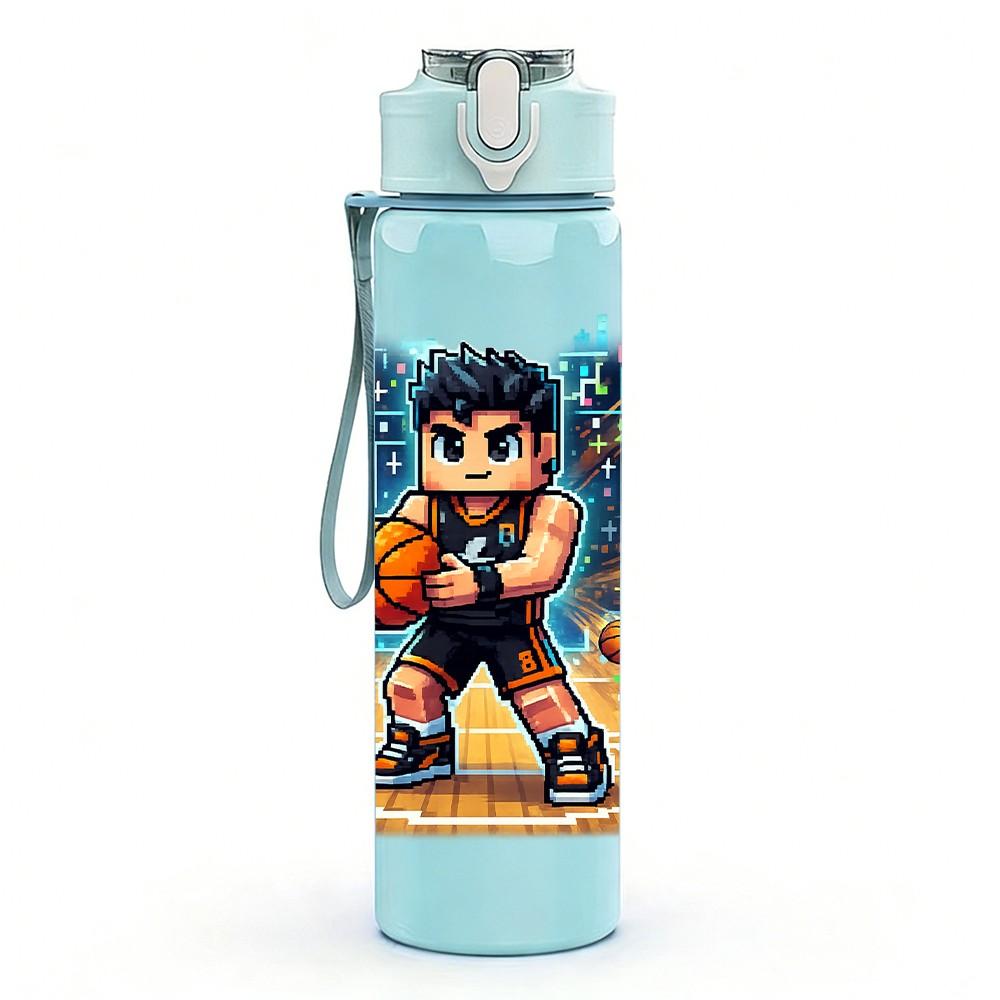 1PC Basketball Boy Sport Character Print 750ml Color Plastic Sports Water Bottle Leakproof Flip Straw Lid Suitable for Sports Office Home Use