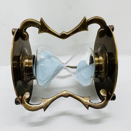 Nautical Marine Zig-Zag Sky Blue Hour Glass Sand Timer Engraved Solid Brass Sand Timer