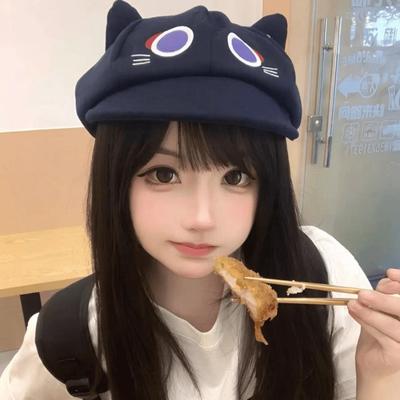 Восьмиугольная шляпа с кошачьими ушками, новая, милая, для сестры, женская кепка, показывает лицо, маленький берет, милая косплей-шляпа