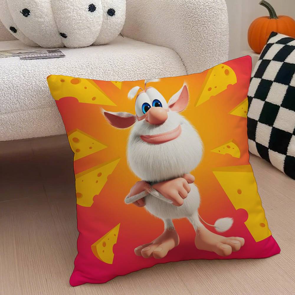Cartoon Cute Fourbob-Booba Pillow Case Anti-Dustmite Pillowcase Invisible Zipper Silky Short Plush Sofa Cushion Cover
