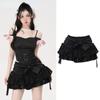 Пышная юбка с черным бантом и высокой талией. Женская юбка-тортик. Кружевные шорты с дырочками и неровным подолом. Предотвращает неловкость. Корейская мода в стиле панк.