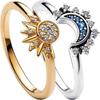 2PCS/set Summer Couple Ring Set Sky Blue Sparkling Moon and Sun Ring Women's Stackable Finger Set Engagement Jewelry