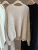 Women's Soft Wool-Cashmere Round Neck Loose Knit Sweater Cardigan