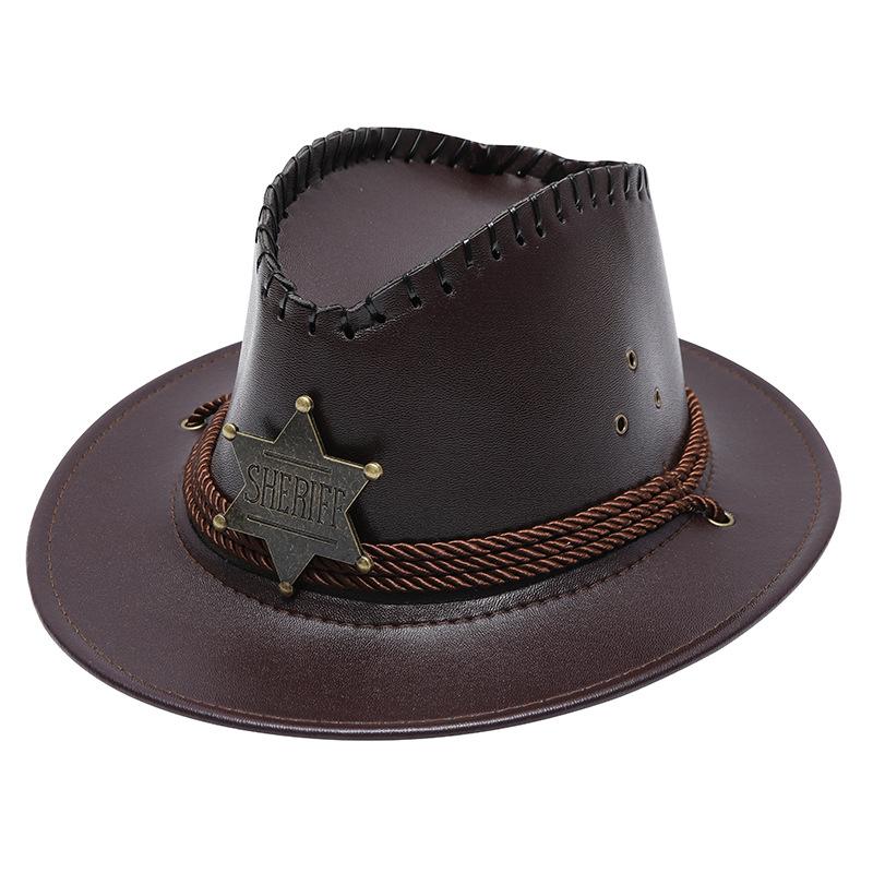 Sun Hat Men's Summer Outdoor Western Cowboy Hat Sun Hat Fishing Hat Big Eaves Beach Leather Hat