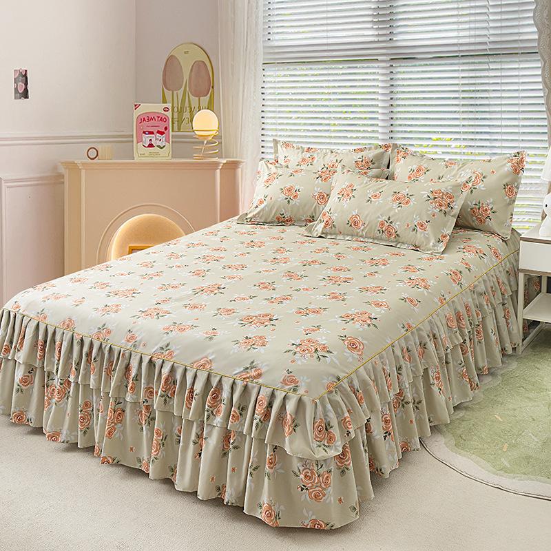 Юбка с рюшами Покрывало Домашний текстиль Юбка-кровать с принтом Одеяла для спальни Покрывала Простыни Пылезащитный чехол Постельные принадлежности с 2 наволочками