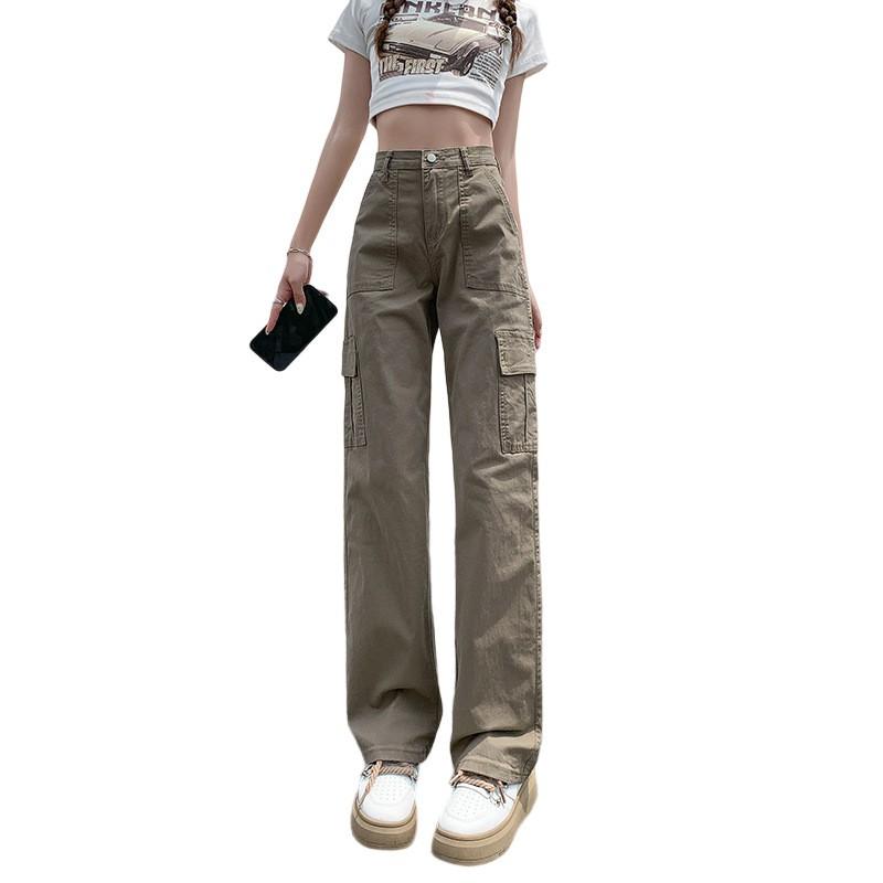 Womens High Waist Straight Leg Cargo Pants Loose Fit Wide Trousers