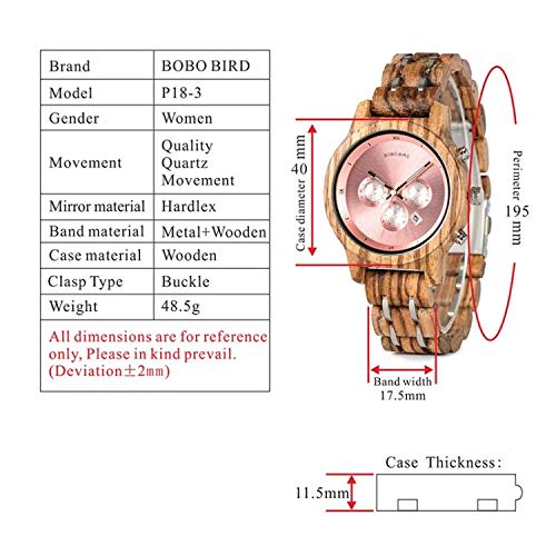 BOBO BIRD Pair Wooden Watches with Gift Box, Analog, Japanese Quartz Movement, Chronograph, Lightweight, Date Display, Stopwatch, Men's, Women's, Coup