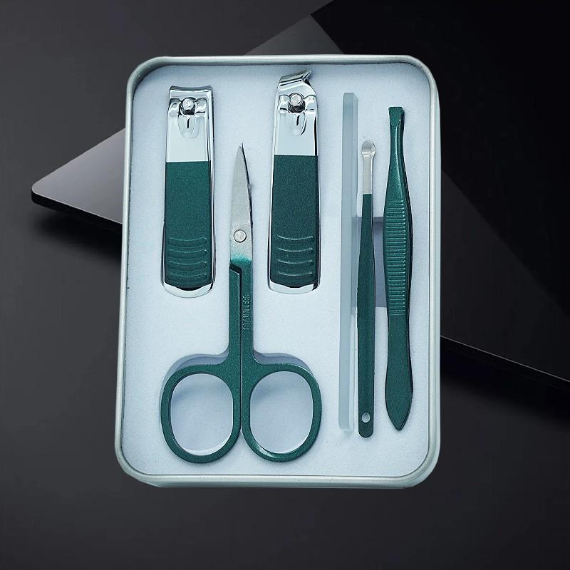 Portable Manicure Kit: Tin Box Nail Clippers, Scissors, Eyebrow Tweezers, and Ear Spoon Gift Set