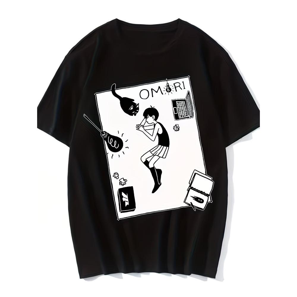 Vintage Novelty Funny OMORI Horror game Graphic Tee T-Shirt Women Men Summer Streetwear Oversize Retro Harajuku O-Neck