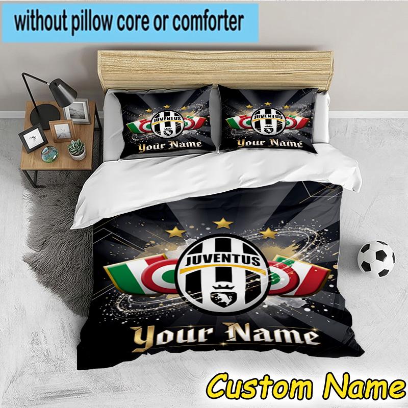 Custom Name Juventus FC Bedding Set 3PCS Duvet Cover Closure Includes 1 Duvet Cover & 2 Pillowcases for All Seasons Bedroom Decor