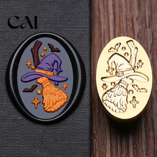 Wax Sealing Accessories Halloween Themed Brass Seal Stamp Head, Pumpkin Ghost Witch Bat Engraved Head Replacement for Envelope Journal Gift Wrap Party