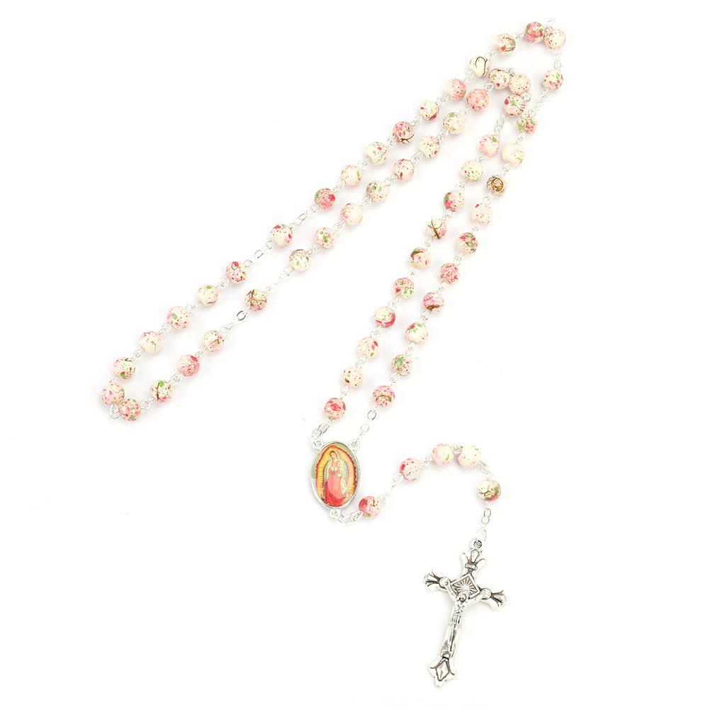 Католические четки маленького размера, круглые синие стеклянные бусины, ожерелье с изображением Девы Марии и Иисуса