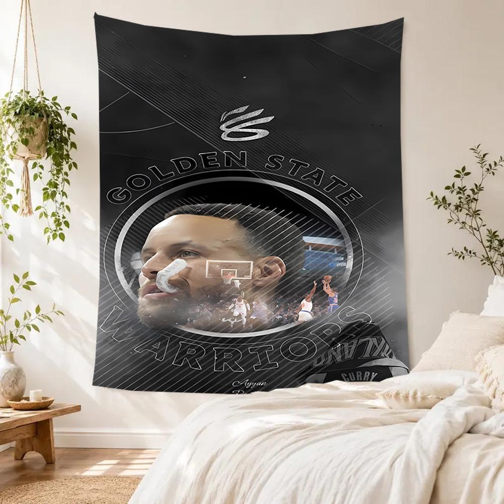 Golden State Warriors Curry Dynasty Boho Wall Tapestry Retro Boho Made for Living Room Reading Corner Balcony Indoor Hand Painted Style