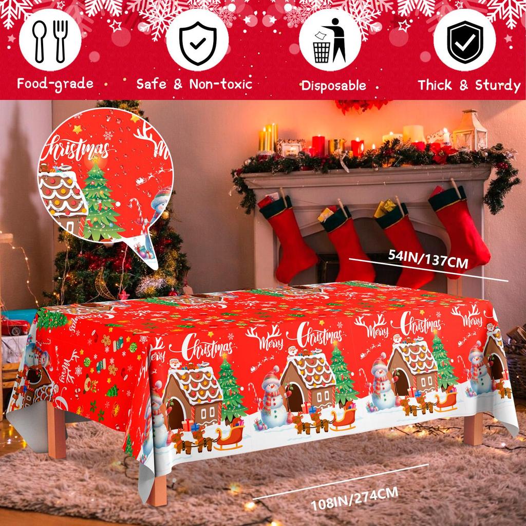 3pcs Christmas Table Cover/Merry Christmas Tablecloth/Snowman Tablecloth, Xmas Tablecloths for Christmas Decor & Christmas Party Supplies