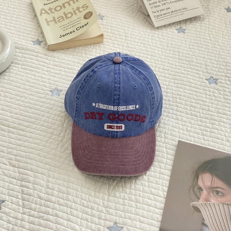 American Retro Baseball Caps Men And Women Spring And Summer Street Color Contrast Splicing Letter Embroidery Soft Top Niche Washed Cap