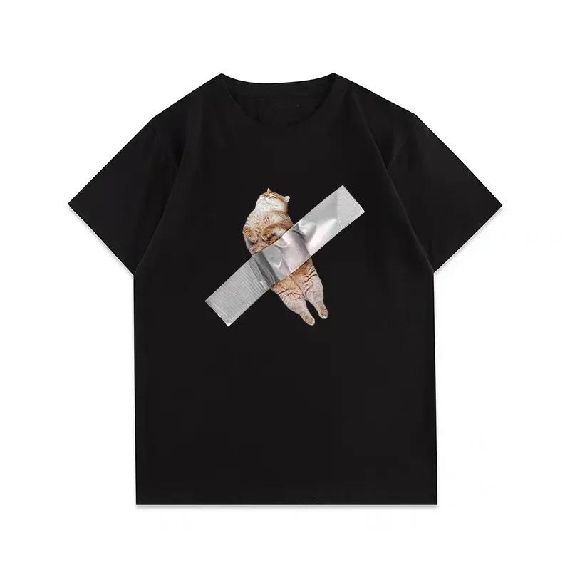 2026 Summer Funny Cat Print Tshirt Street Everyday Casual Humorous Short Sleeve Clothing for Unisex Women Cat Lover Clothing Top