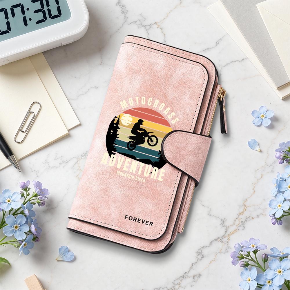 Motocross Adventure Leather Wallet Durable Card Holder Purse for Biker