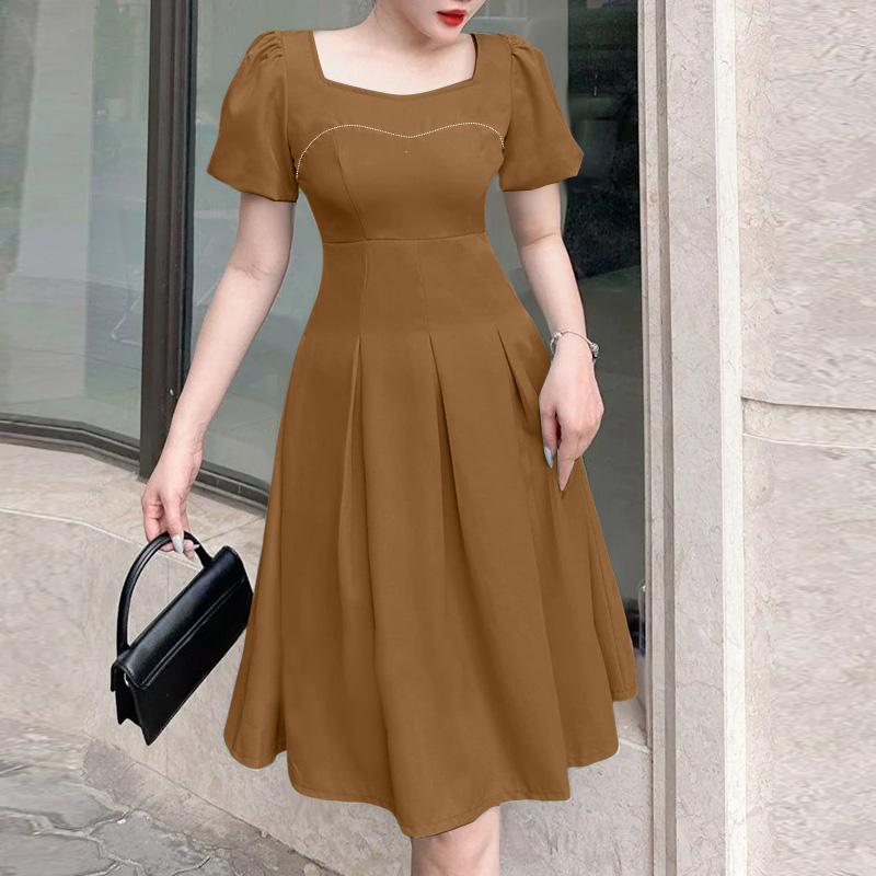 ZANZEA Женское повседневное летнее платье с квадратным вырезом и коротким рукавом