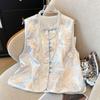 2025 весна и лето универсальный жилет вышивка весна и лето жилет пряжка новый большой размер топ женский