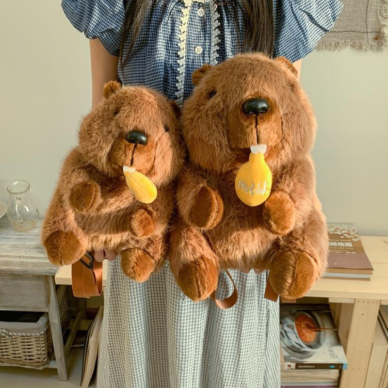 Плюшевый рюкзак Marmot Кавайная капибара Сумка-кроссбоди из плюша Милая мультяшная плюшевая кукла Модные кавайные рюкзаки для женщин