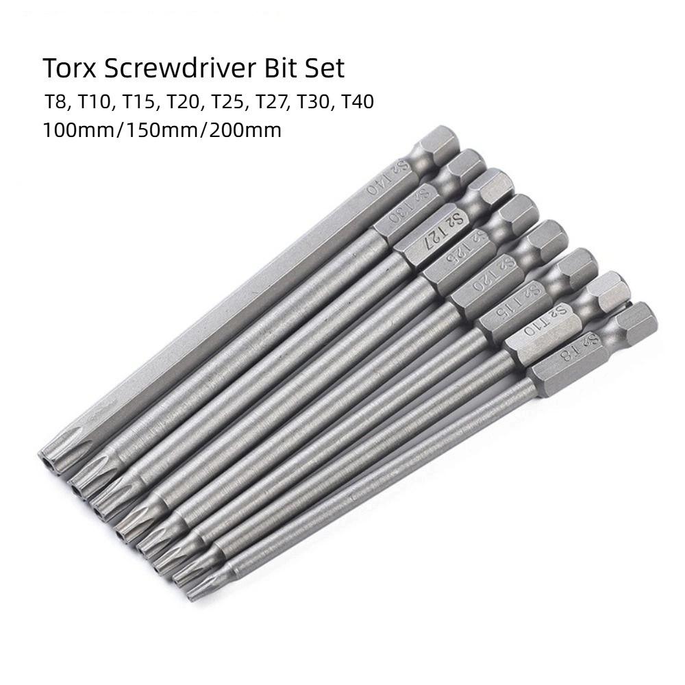 8PCS 1/4 Inch Torx Screwdriver Bit Set T8-T40 100mm 150mm 200mm Bit Power Tool Parts Electric Hexagonal Bit Wrench Use