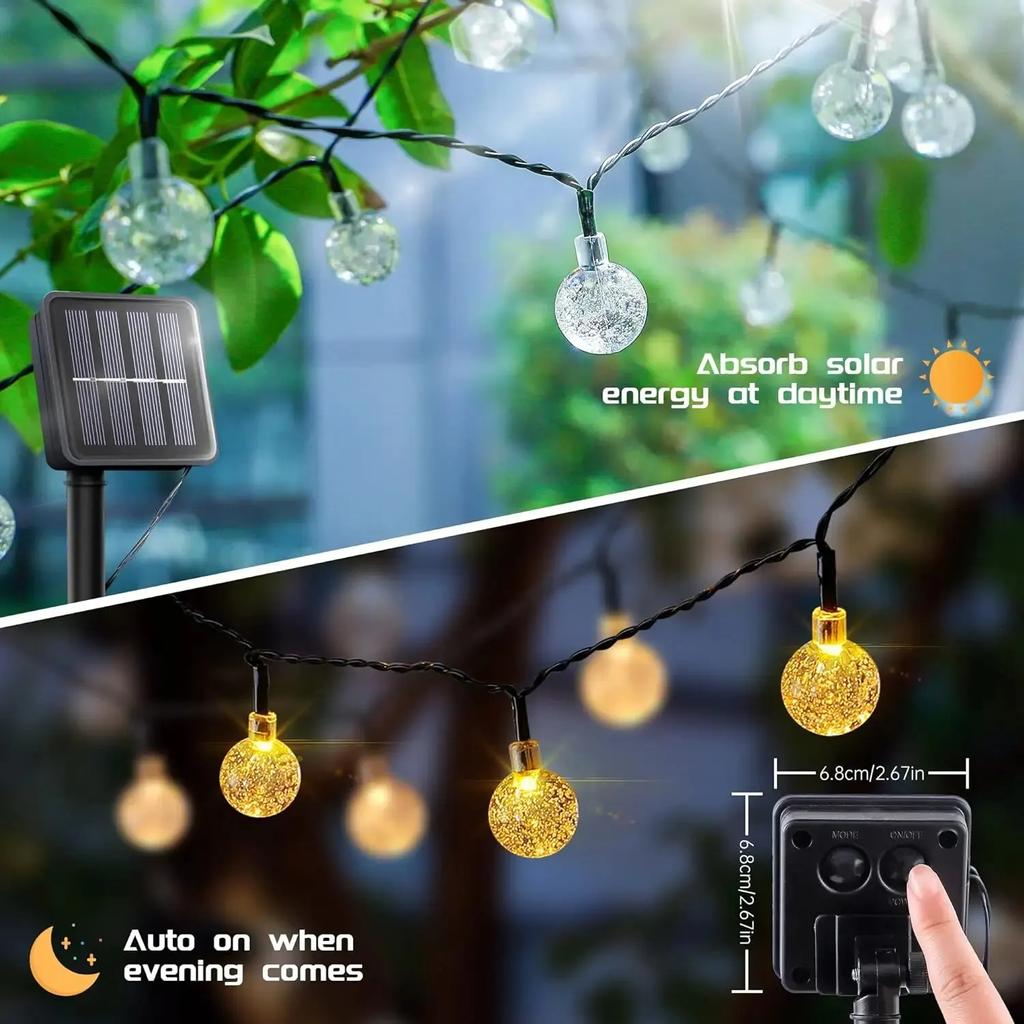 2025New Solar String Lights Outdoor Crystal Fairy Light Chritmas Garland 2/8 Modes Waterproof Patio Light for Garden Party Decor