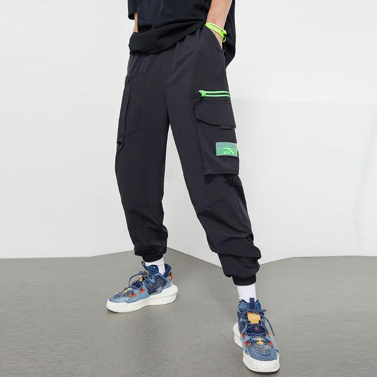 Anta Однотонные рабочие брюки для бега на шнурке, мужские брюки, черные 152138511-1