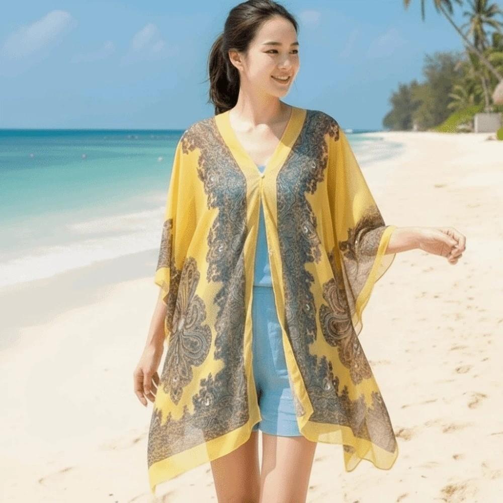Long Sunscreen Thin Large Scarf Breathable Seaside Vacation Cloak Big Printed Flower Shawl Beach