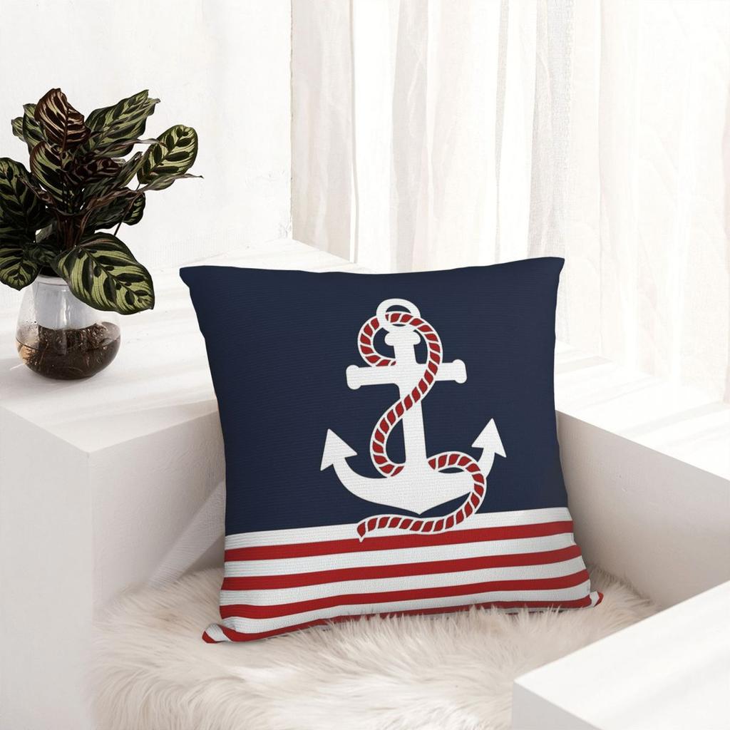 Nautical Red Navy Anchor Square Pillow Cases Cushion Covers Awesome Zippered Decorative Pillowcase for Sofa 45*45cm