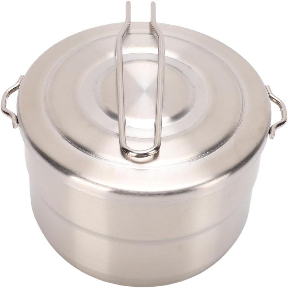 Folding Handle Camping Cook Pot 1.5L Outdoor Cookware 304 Stainless Steel Lunch Box Picnic