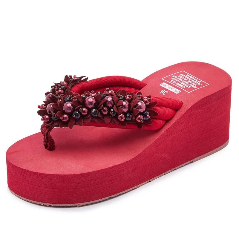 Maogu Platform Wedges Slippers White Crystal Shoe 2024 Новые женские шлепанцы Пляжная обувь Женские летние босоножки на танкетке с платформой 42